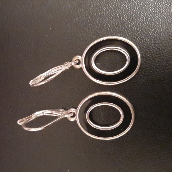 Napier Jewelry - A Pair of Napier Black and Silver Oval Earrings